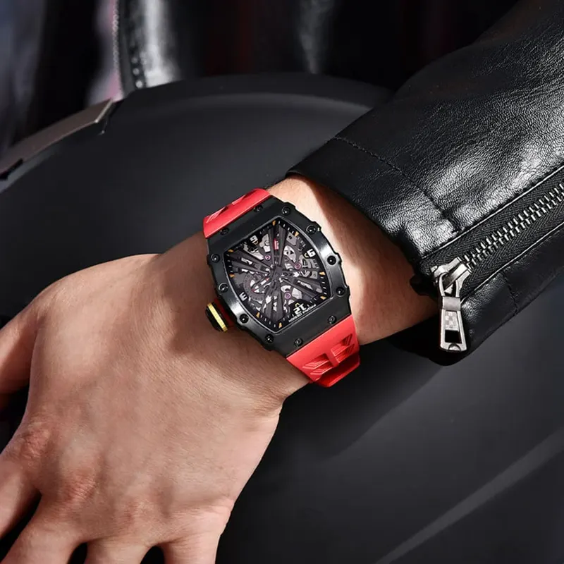 Pagani Design Black Skeleton Dial Red Strap Men's Watch- PD-1738